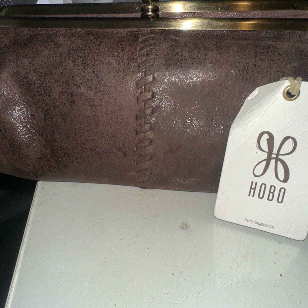 HOBO Brown Leather Clutch Wristlet with Braided Detail